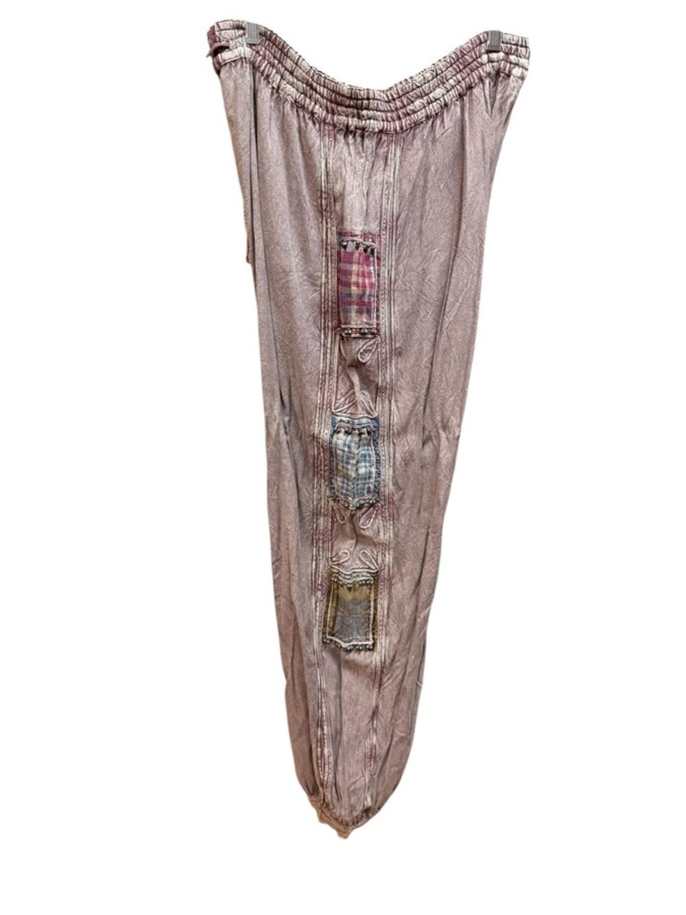 Geeta Harem Cropped Patchwork Ankle Pants Bells Dusty Pink Free Size